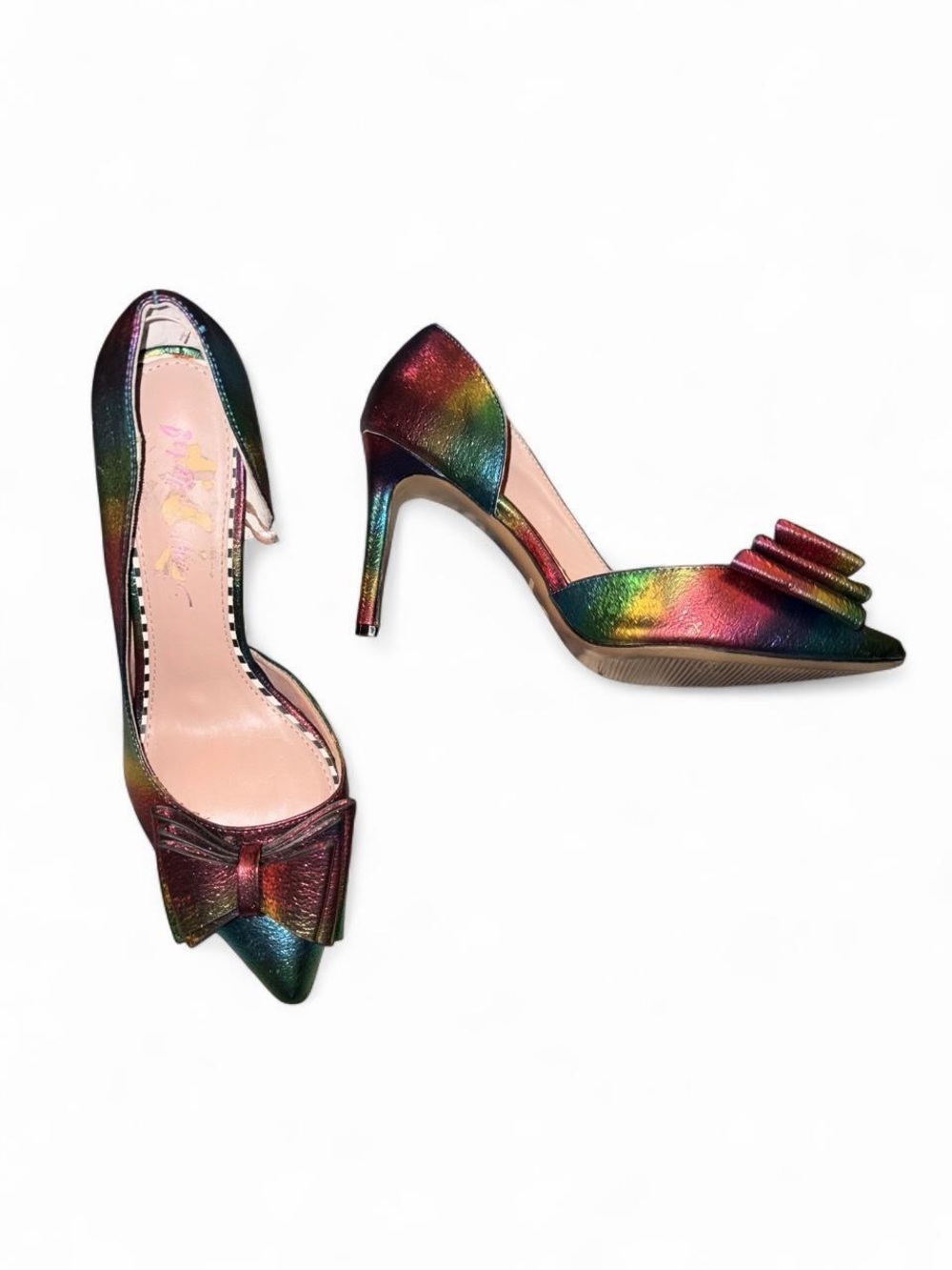 Metallic Rainbow Pointed-Toe Bow Heels - Women
